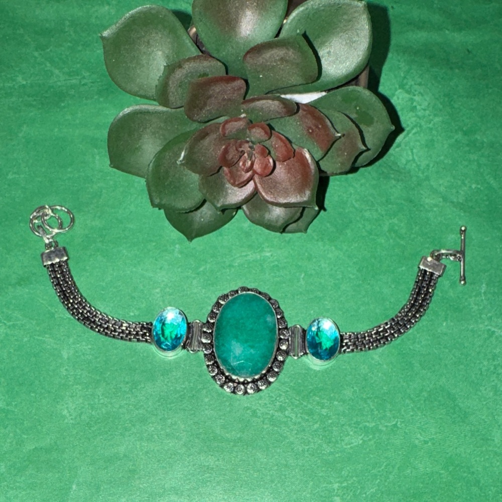 Silver Emerald & Topaz Bracelet
